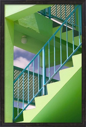 Framed Hotel Staircase (vertical), Rockley Beach, Barbados Print
