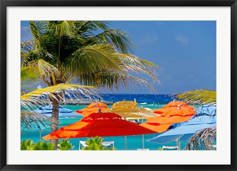 Framed Umbrellas and Shade at Castaway Cay, Bahamas, Caribbean Print