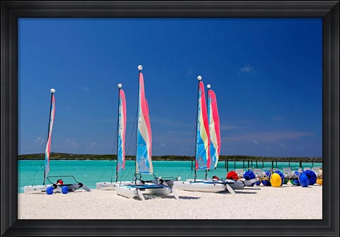 Framed Sailing rentals, Beach, Castaway Cay, Bahamas, Caribbean Print