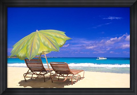 Framed Beach Umbrella, Abaco, Bamahas Print