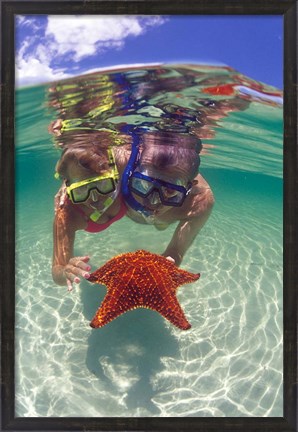 Framed Snorkeling in the Blue Waters of the Bahamas Print