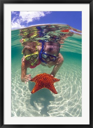 Framed Snorkeling in the Blue Waters of the Bahamas Print