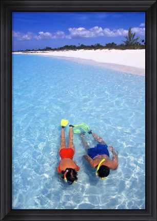 Framed Snorkeling in the blue waters of the Bahamas Print