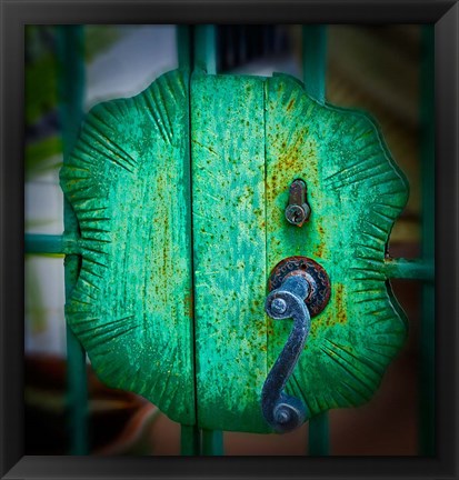 Framed Iron Gate Door Handle in Road Town, Tortola, British Virgin Islands Print