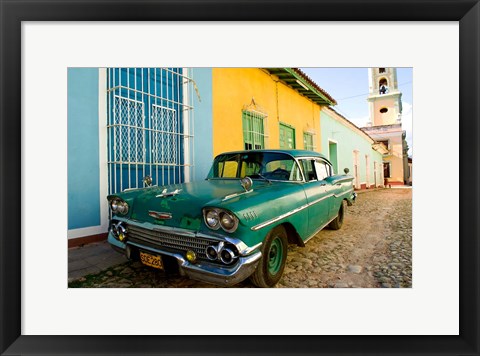 Framed 1958 Classic Chevy Car, Trinidad Cuba Print
