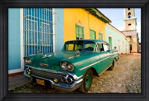 Framed 1958 Classic Chevy Car, Trinidad Cuba Print