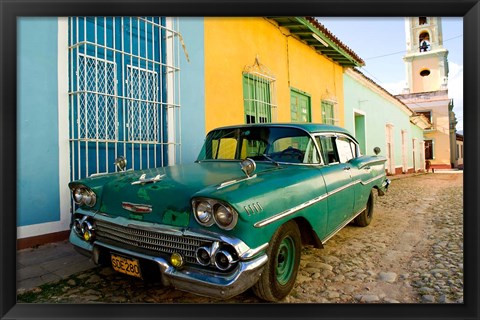 Framed 1958 Classic Chevy Car, Trinidad Cuba Print