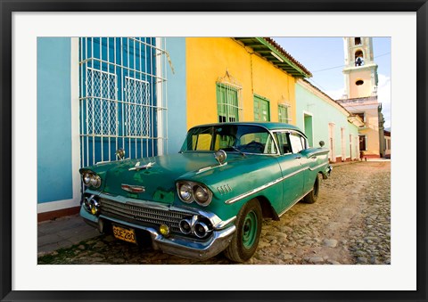 Framed 1958 Classic Chevy Car, Trinidad Cuba Print