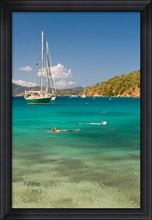 Framed Snorkelers in idyllic cove, Norman Island, BVI Print