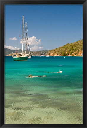 Framed Snorkelers in idyllic cove, Norman Island, BVI Print