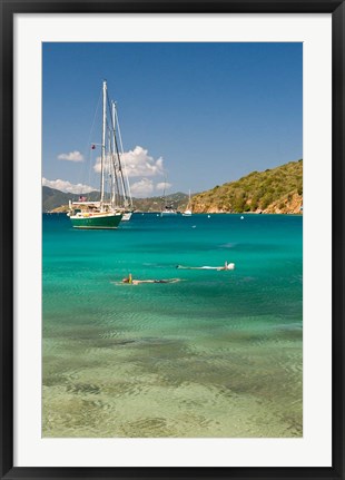 Framed Snorkelers in idyllic cove, Norman Island, BVI Print