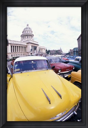 Framed Classic 1950&#39;s Auto at Havana Capitol, Havana, Cuba Print