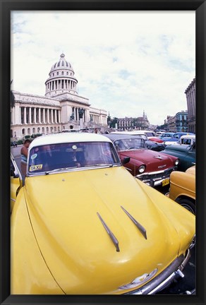 Framed Classic 1950&#39;s Auto at Havana Capitol, Havana, Cuba Print