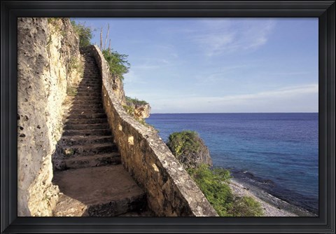 Framed 1,000 Steps Limestone Stairway in Cliff, Bonaire, Caribbean Print