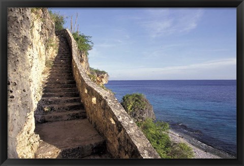 Framed 1,000 Steps Limestone Stairway in Cliff, Bonaire, Caribbean Print