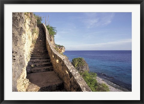 Framed 1,000 Steps Limestone Stairway in Cliff, Bonaire, Caribbean Print