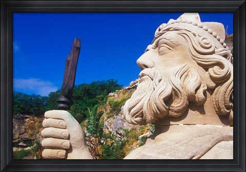 Framed Statue of Neptune in Bermuda Maritime Museum, Royal Naval Dockyard, Bermuda, Caribbean Print