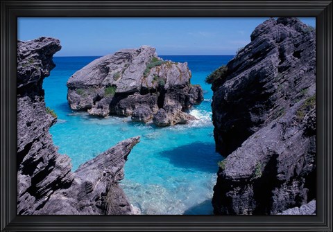 Framed Beach on South Coast, Bermuda, Caribbean Print