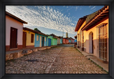 Framed Early morning view of streets in Trinidad, Cuba Print