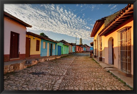 Framed Early morning view of streets in Trinidad, Cuba Print