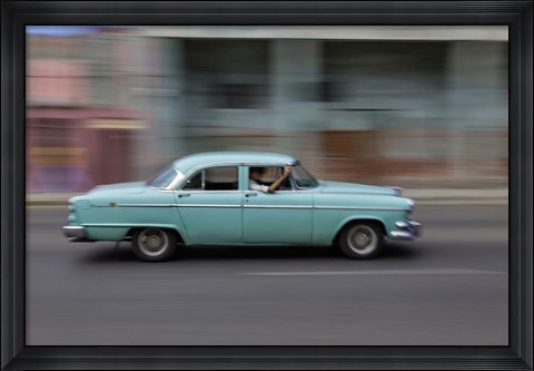 Framed 1950&#39;s era car in motion, Havana, Cuba Print