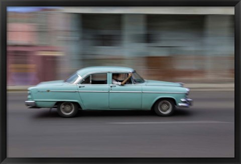 Framed 1950&#39;s era car in motion, Havana, Cuba Print