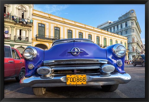 Framed 1950&#39;s era car parked on street in Havana Cuba Print