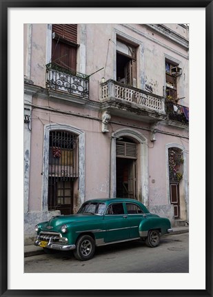 Framed 1950&#39;s era green car, Havana Cuba Print