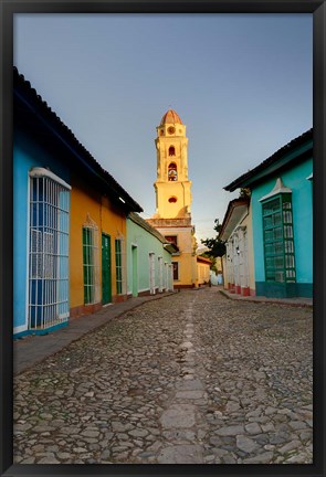 Framed Bell Tower, Plaza Mayor at sunrise, Trinidad, Cuba Print