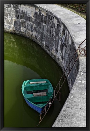 Framed Boat at the fortress of La Fuerza in Havana, Cuba Print