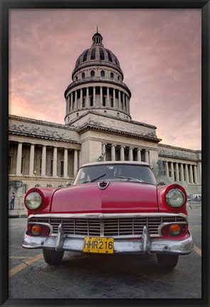 Framed 1950&#39;s era pink car,  Havana Cuba Print