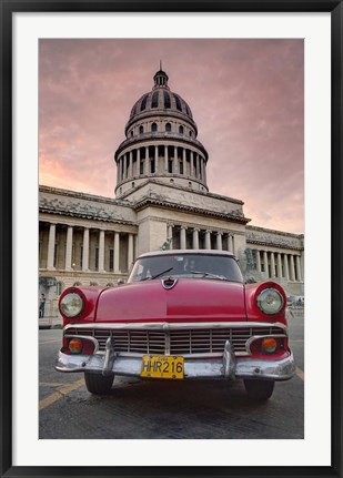 Framed 1950&#39;s era pink car,  Havana Cuba Print