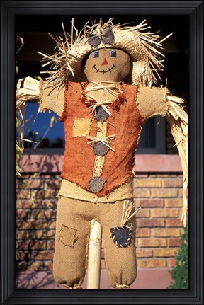 Framed Scarecrow in Suburban Yard at Halloween, Logan, Utah Print