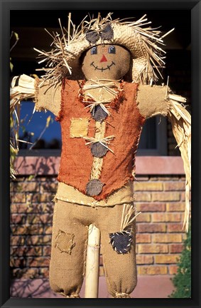 Framed Scarecrow in Suburban Yard at Halloween, Logan, Utah Print