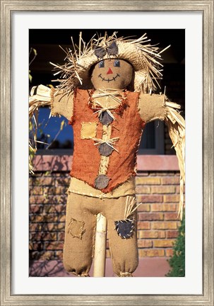 Framed Scarecrow in Suburban Yard at Halloween, Logan, Utah Print