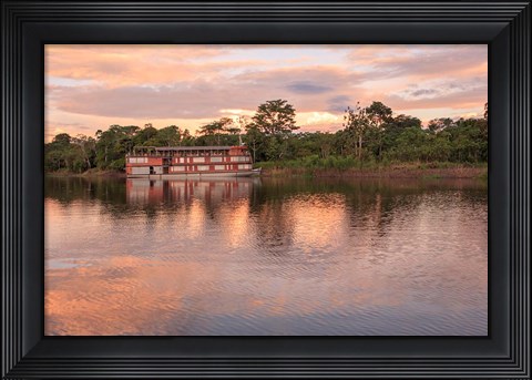 Framed Delfin river boat, Amazon basin, Peru Print