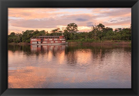 Framed Delfin river boat, Amazon basin, Peru Print