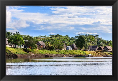 Framed Houses along a riverbank in the Amazon basin, Peru Print