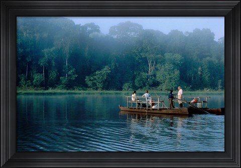 Framed Wildlife from Raft on Oxbow Lake, Morning Fog, Posada Amazonas, Tamboppata River, Peru Print