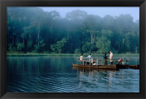 Framed Wildlife from Raft on Oxbow Lake, Morning Fog, Posada Amazonas, Tamboppata River, Peru Print