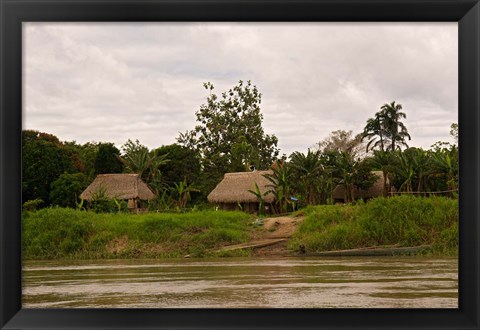 Framed Indian Village on Rio Madre de Dios, Amazon River Basin, Peru Print