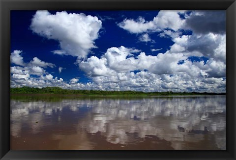 Framed South America, Peru, Amazon Cloud reflections on Amazon river Print