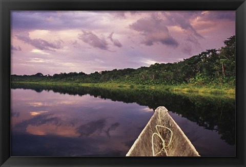 Framed Paddling a dugout canoe, Amazon basin, Ecuador Print