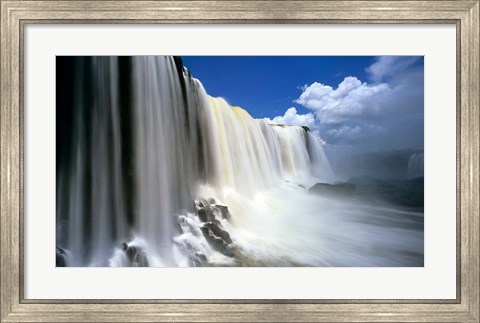 Framed Towering Igwacu Falls Drops into Igwacu River, Brazil Print