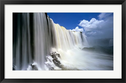 Framed Towering Igwacu Falls Drops into Igwacu River, Brazil Print