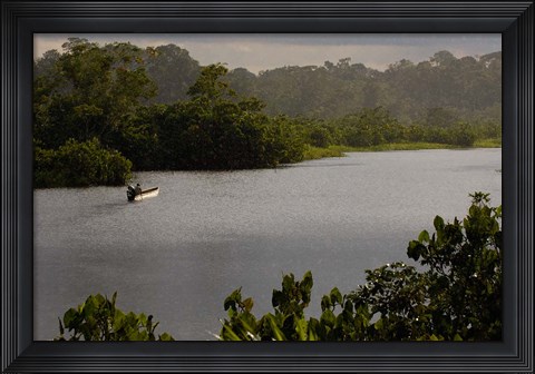 Framed Quichua Indian in Dugout Canoe, Napo River, Amazon Rain Forest, Ecuador Print