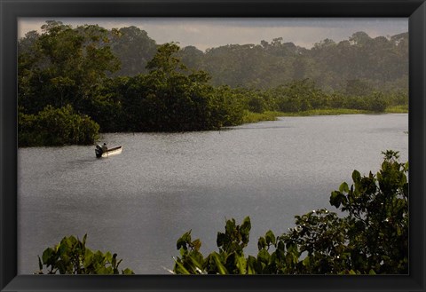 Framed Quichua Indian in Dugout Canoe, Napo River, Amazon Rain Forest, Ecuador Print