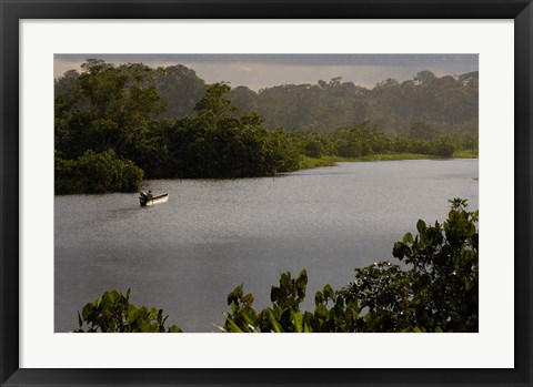 Framed Quichua Indian in Dugout Canoe, Napo River, Amazon Rain Forest, Ecuador Print