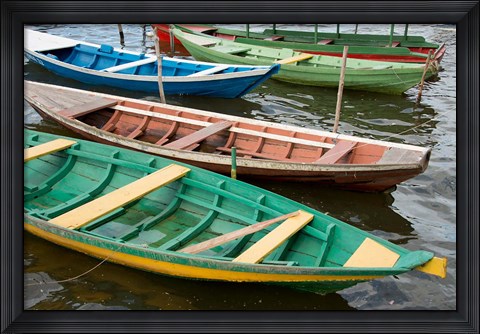 Framed Colorful local wooden fishing boats, Alter Do Chao, Amazon, Brazil Print