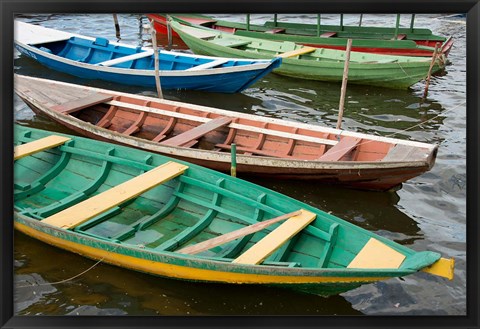 Framed Colorful local wooden fishing boats, Alter Do Chao, Amazon, Brazil Print